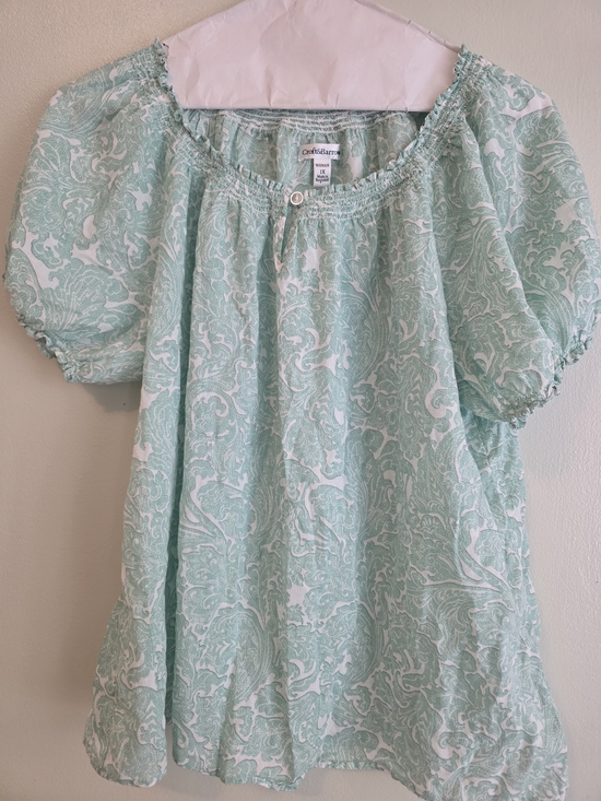 croft & barrow Tops - 100% Cotton- Mint Green Paisley Peasant Top